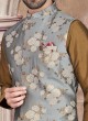 Golden Brown And Grey Color Nehru Jacket Set